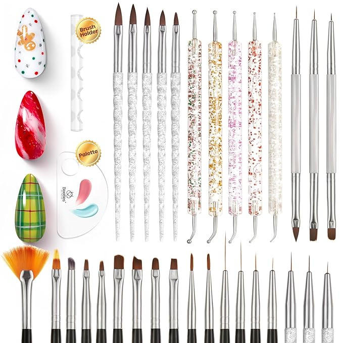Beetles 31pcs Nail Art Brushes, Dotting Tools, Nail Art Pens, Dust Brush, Striping Liner Fingerna... | Amazon (US)