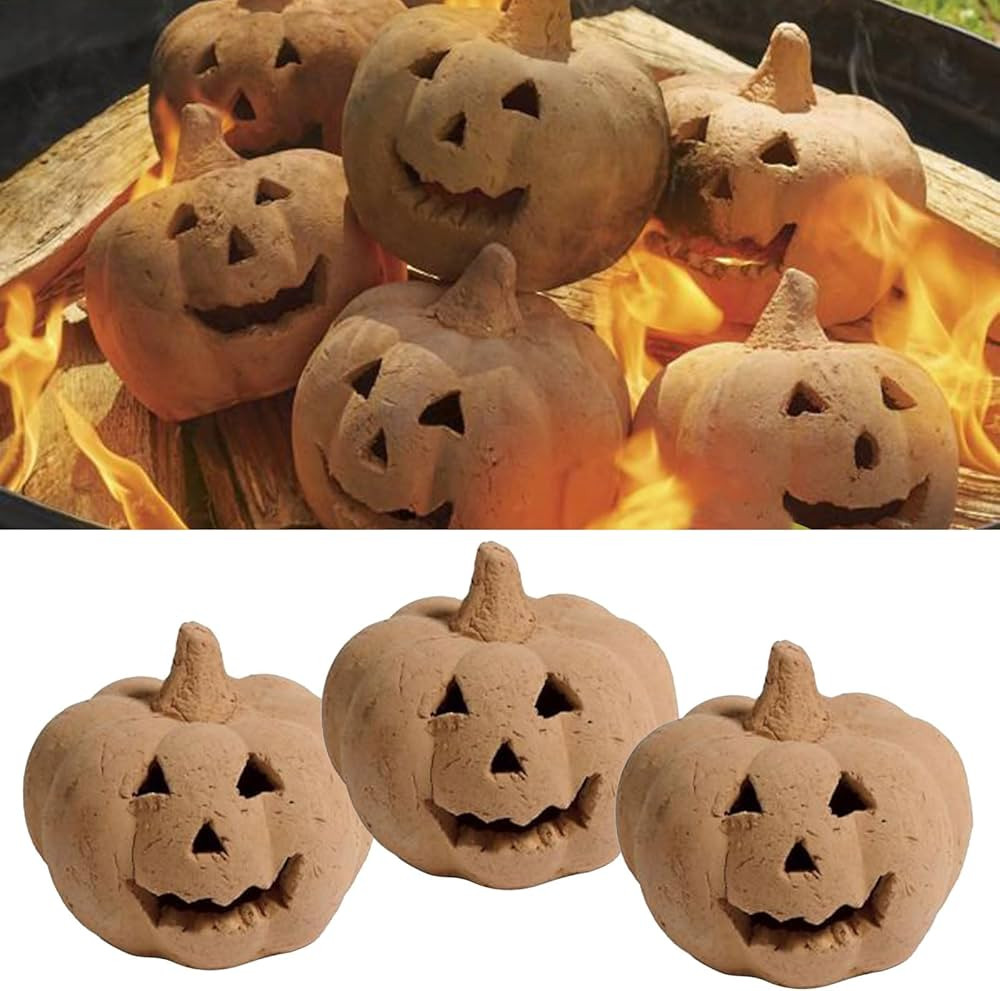 3PCS Stoneware Fire Pits Pumpkins, Pumpkin fire Props for Halloween,Imitated Pumpkins Reusable Fi... | Amazon (US)