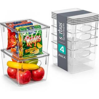 4-Pack Clear Plastic Stackable Pantry Organizer Set Storage Bins with Lid for Fridge | The Home Depot