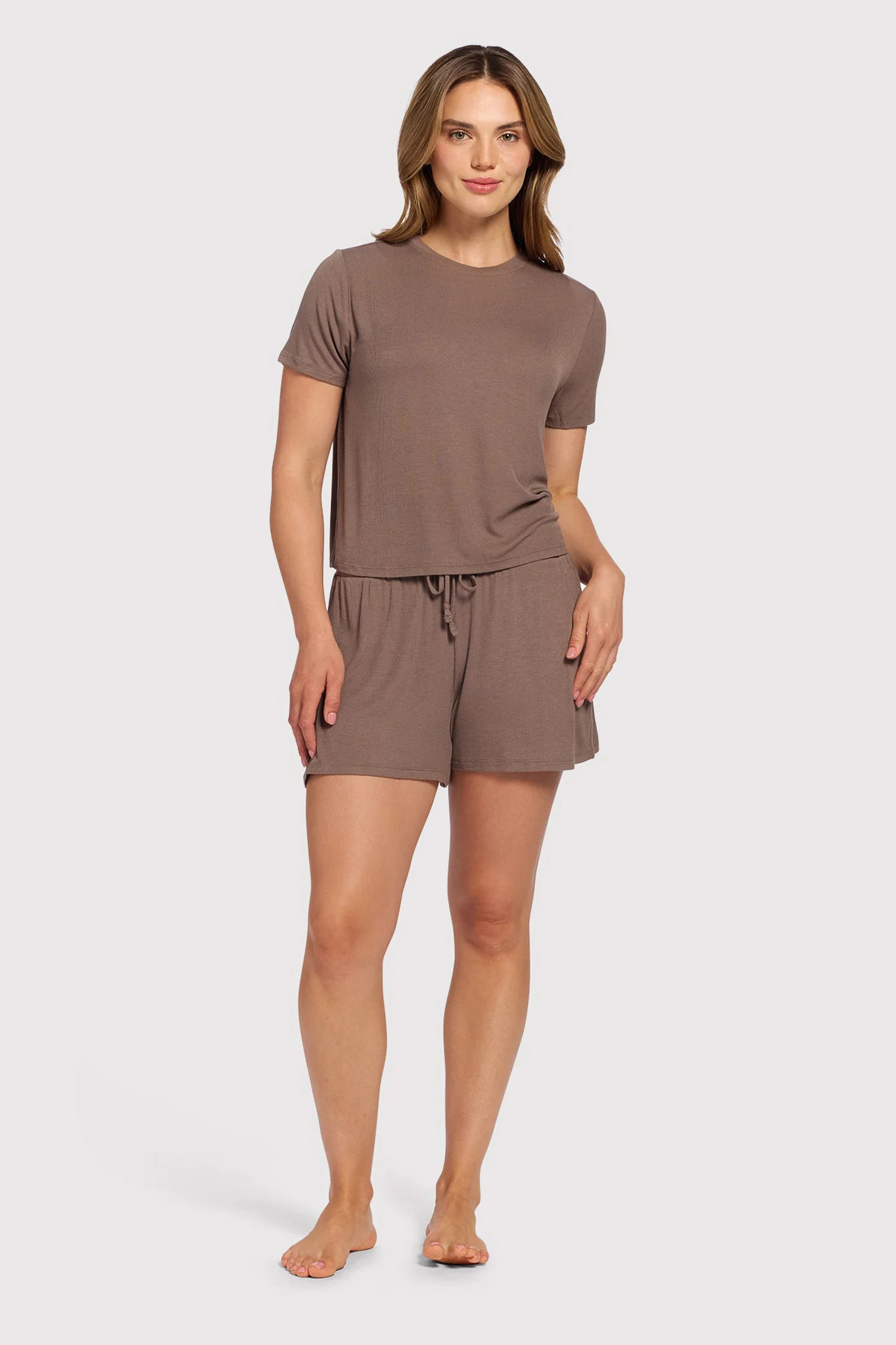 Ribbed Pajama Short Set | Mocha | nuuds