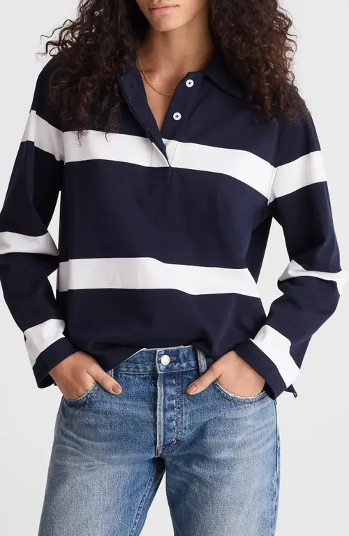 Madewell Rugby Polo Shirt in Oversized Rugby Stripe Mn Navy at Nordstrom, Size Xx-Large | Nordstrom