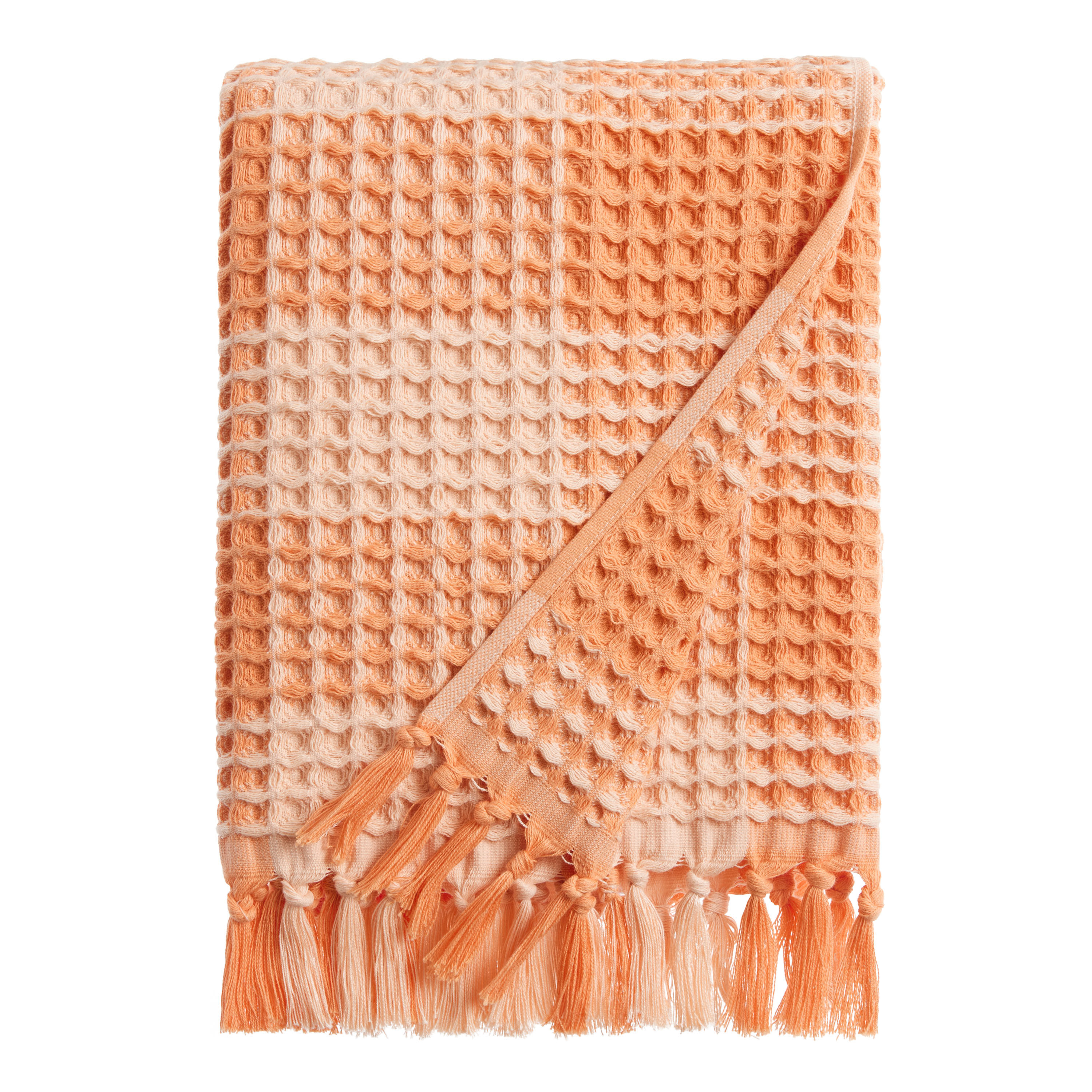 Orange Plaid Waffle Weave Cotton Bath Towel | World Market