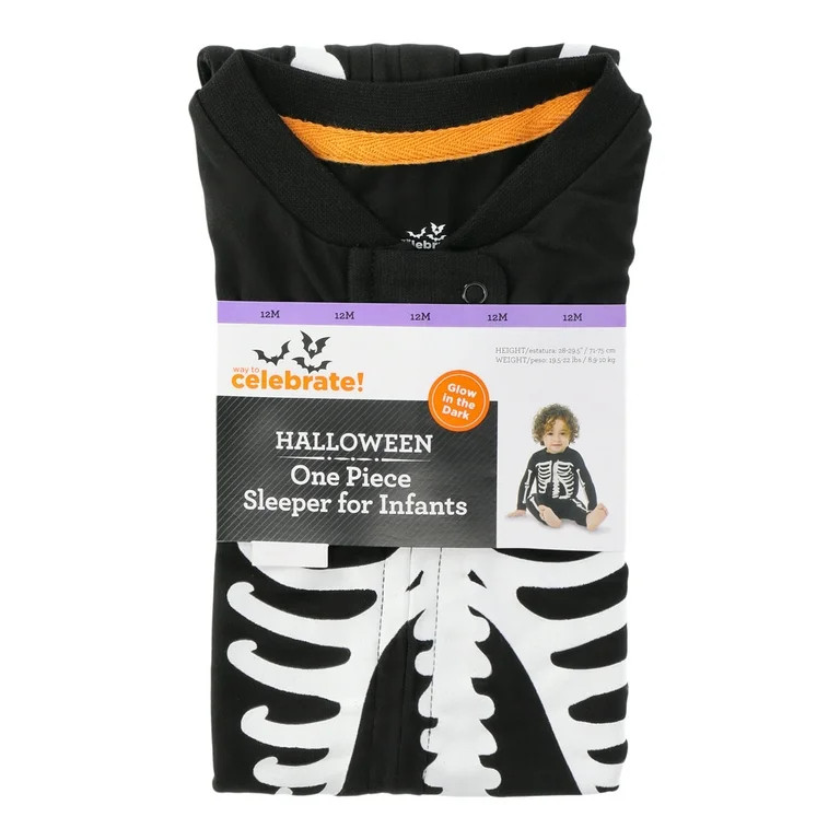 Halloween Baby Boys or Girls Glow In The Dark Skeleton One-Piece Pajamas by Way to Celebrate, 6M-... | Walmart (US)
