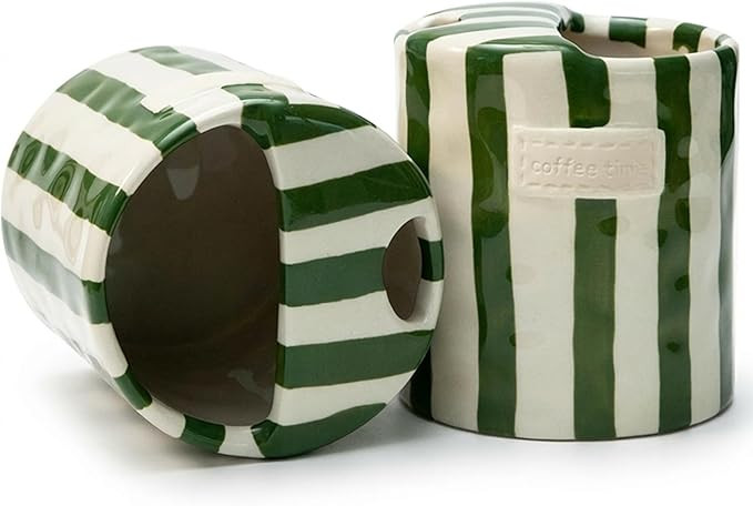 Ceramic Coffee Mug with Lid, Ceramic Travel Mug with Straw Hole, 12oz Retro Striped To Go Coffee ... | Amazon (US)