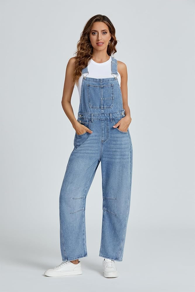Ladyful Women's Denim Overall Casual Straight Wide Leg Bib Jeans Overall Adjustable Straps Denim ... | Amazon (US)