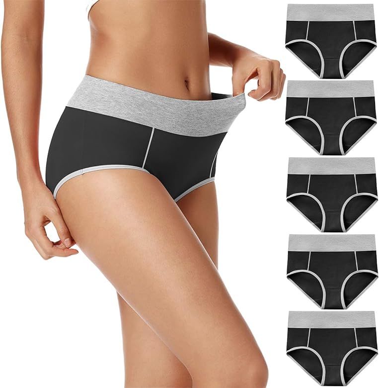 POKARLA Women's High Waisted Cotton Underwear Soft Breathable Panties Stretch Briefs Regular & Plus  | Amazon (US)
