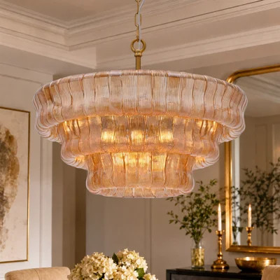 24" / 36" Modern Tiered Amber Glass Gold Chandelier Round Pendant Lights | Wayfair North America