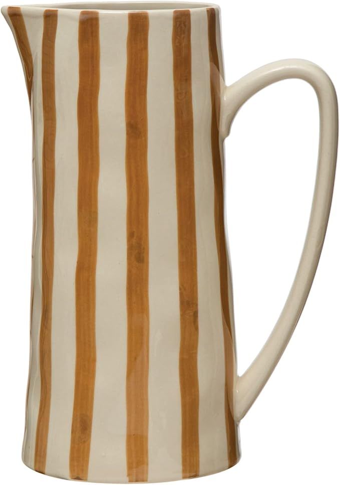 Creative Co-Op Hand-Painted Stoneware Stripes, Multicolor Pitcher, Multi | Amazon (US)