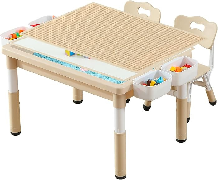 Multi Functional Kids Table and 2 Chairs Set, Graffiti & Building Blocks Double-Sided Tabletop, T... | Amazon (US)