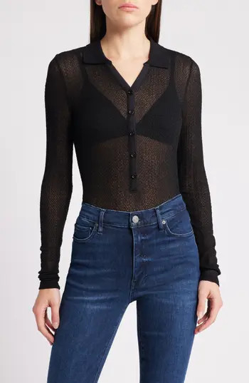 FRAME Mesh Lace Long Sleeve Polo in Black at Nordstrom Rack, Size Small | Nordstrom Rack