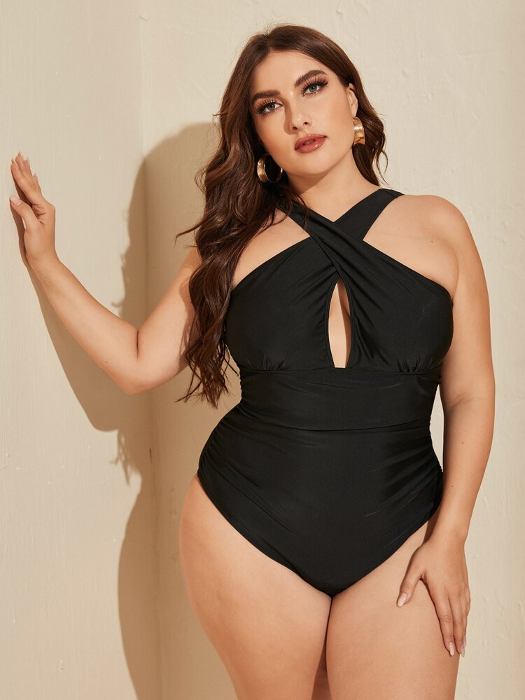Plus Cross Front One Piece Swimsuit | SHEIN