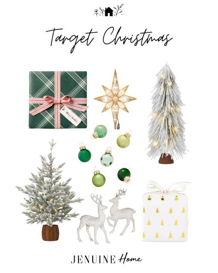 Target Christmas. Green plaid wrapping paper. Green mini ornaments. Mini pre lit Christmas tree. Flocked mini Christmas tree. Glittery reindeer. Gold and white tree wrapping paper. Light up mini Christmas tree star  

#LTKSeasonal #LTKHoliday #LTKhome