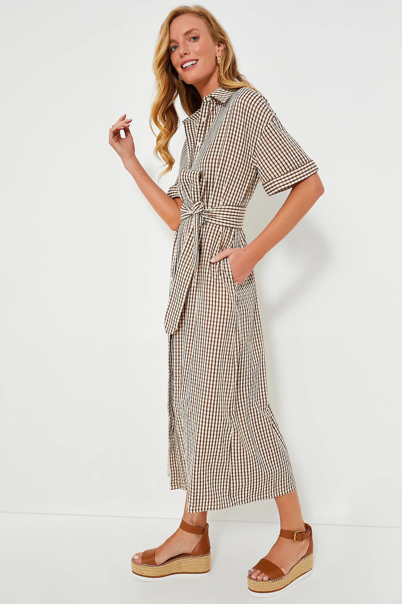 Brown Gingham Seersucker Zacara Dress | Tuckernuck (US)