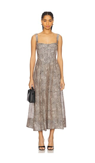 Lilah Corset Midi Dress in Brown Leopard | Revolve Clothing (Global)