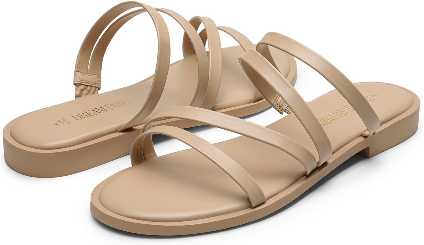 DREAM PAIRS Women's Clear Studded Rhinestone Slide Sandals Slip on Open Toe Cute Flat Sandals for... | Amazon (US)