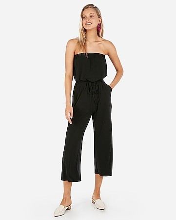 strapless culotte jumpsuit | Express