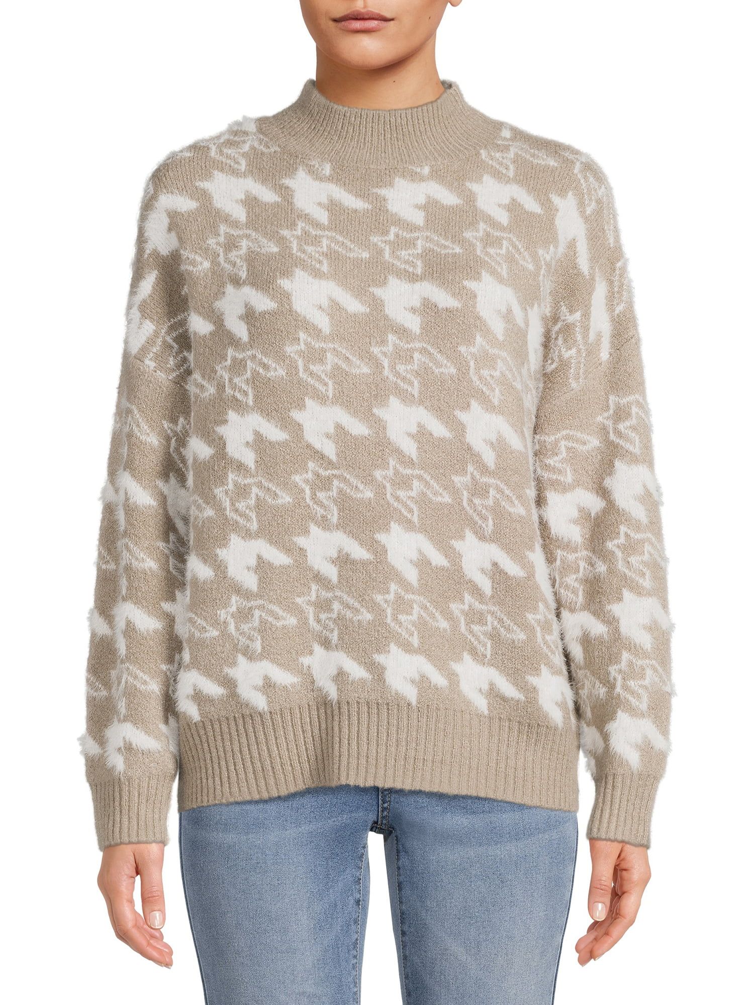 Dreamers by Debut Women's Houndstooth Pullover Sweater | Walmart (US)