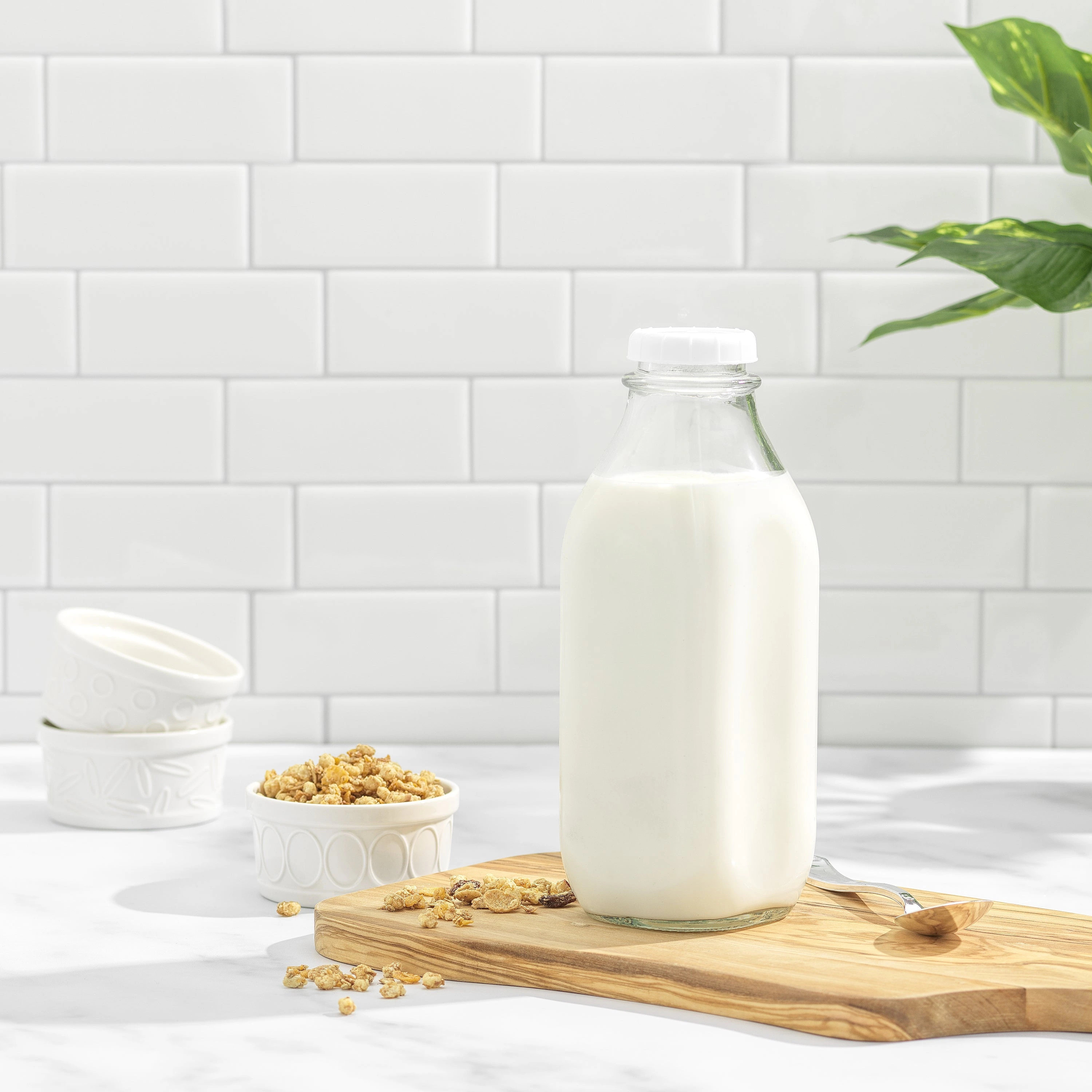 JoyJolt Reusable Glass Milk Bottle with Lid & Pourer - Set of 3 | Bed Bath & Beyond