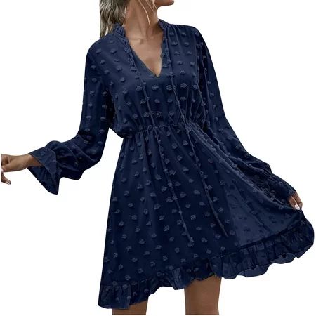 Women s Fall Long Sleeve Dress Casual Bohemian Waist Midi Dress 2022 Elegant Wedding Guest Dress Cle | Walmart (US)