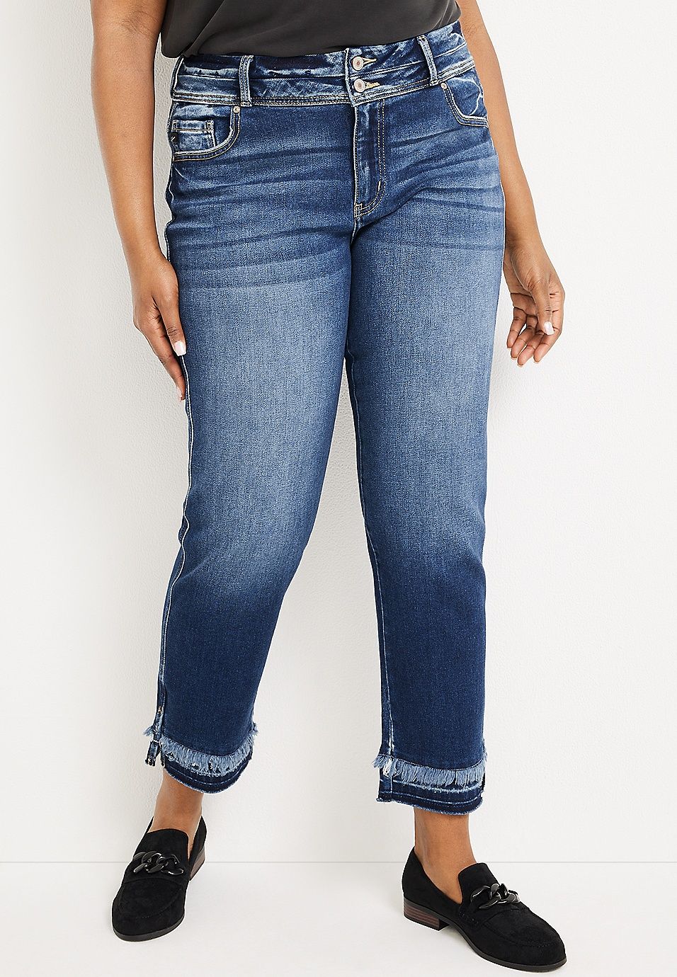Plus Size KanCan™ Ankle Straight High Rise Ripped Jean | Maurices