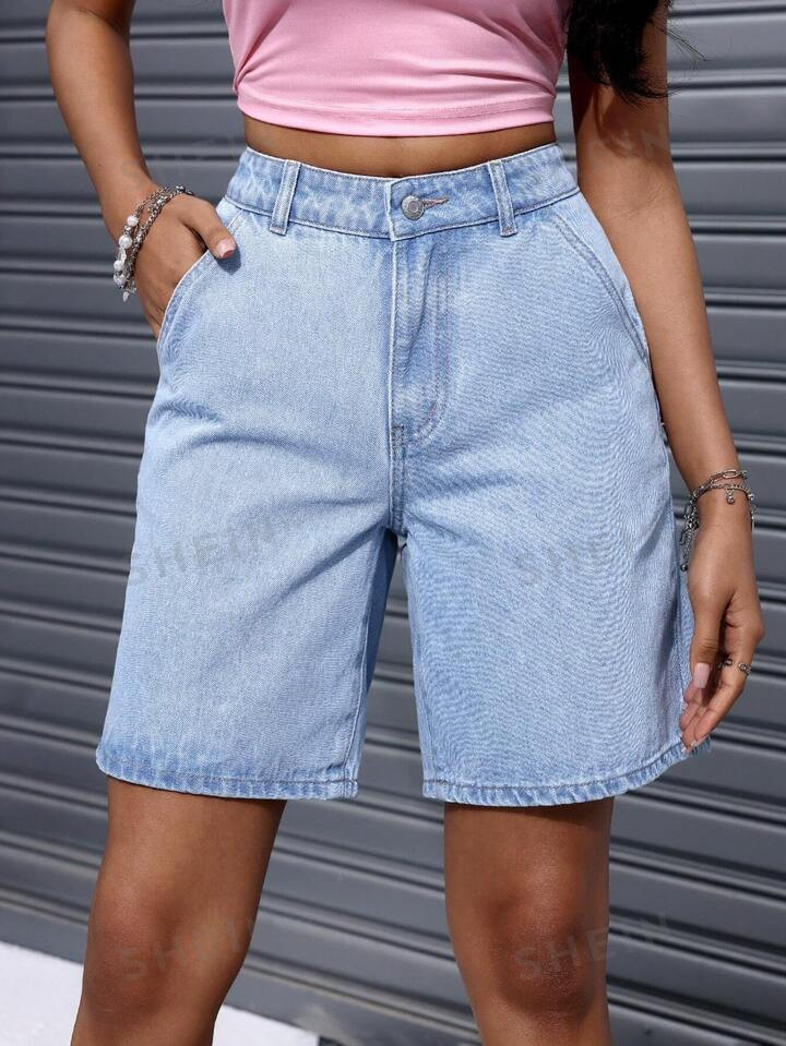 SHEIN EZwear Women's Summer Casual Straight Leg Denim Shorts | SHEIN EUR | SHEIN