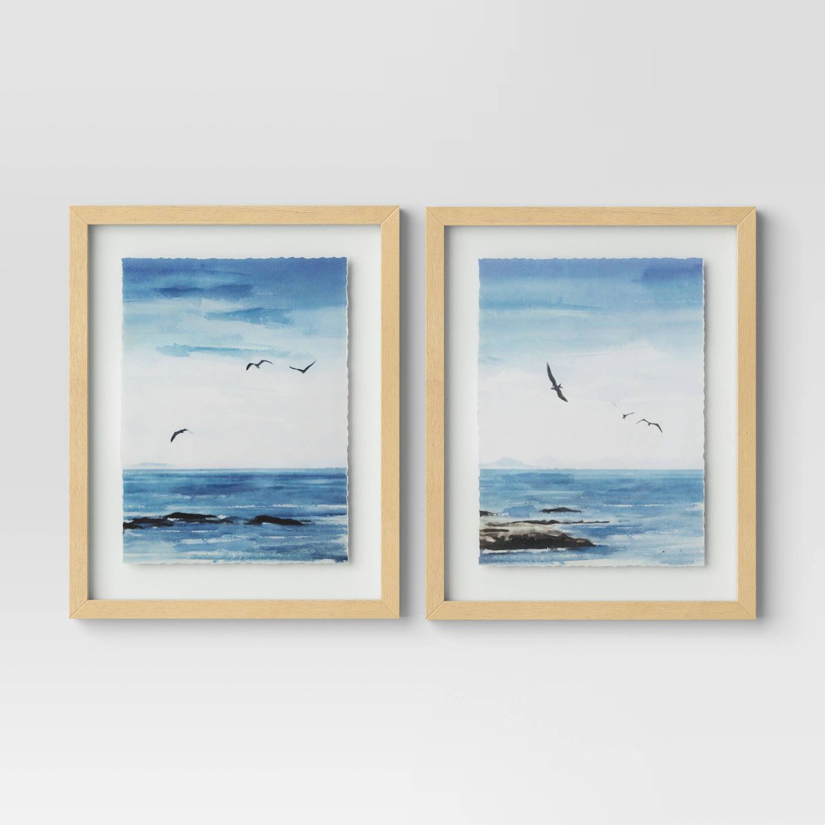 (Set of 2) 16" x 20" Seascape Framed Art Set Natural - Threshold™ | Target