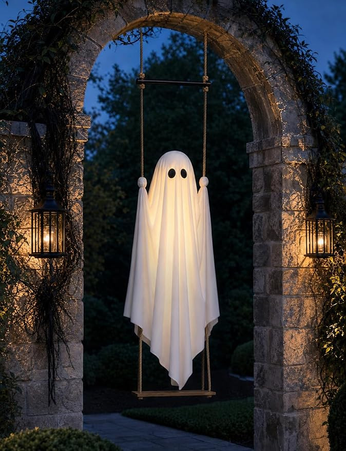Okay, this hanging ghost swing is seriously SO cute 👻✨ it’s such a fun little detail to add to your porch for Halloween without doing too much. I love how it gently hangs and moves—it makes everything feel a little more playful and cozy at the same time 🎃

The soft glow from the lights makes it look even cuter at night, giving that perfect mix of spooky + aesthetic 🕯️✨ literally the easiest way to upgrade your porch for fall

Perfect if you want your Halloween decor to feel more cute, cozy + minimal instead of scary 🤍👻
#HalloweenDecor #HalloweenDecorations #HalloweenHomeDecor #FrontPorchDecor #HalloweenPorch #AmazonFinds #AmazonHome #AmazonHalloween #HalloweenInspo #FallDecor #FallHomeDecor #CozyHome #HomeDecorIdeas #PorchDecor #LTKHome #LTKFinds #LTKCreator #SpookySeason 👻🎃✨ 

 #LTKSeasonal #LTKHome #LTKSaleAlert