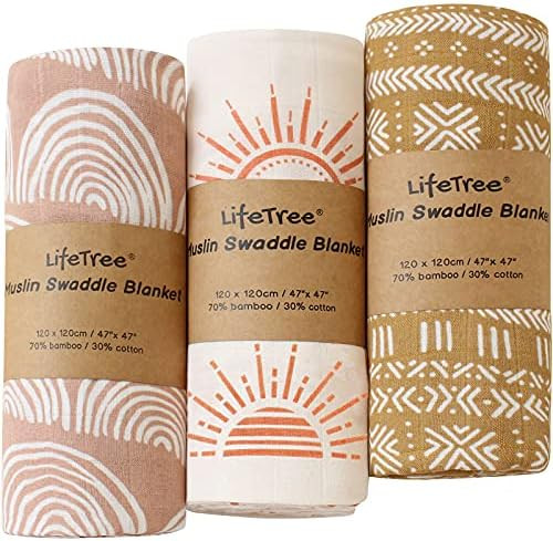 Amazon.com: LifeTree 3 Pack Muslin Swaddle Blankets - Soft Bamboo Cotton Baby Swaddle Blankets Un... | Amazon (US)