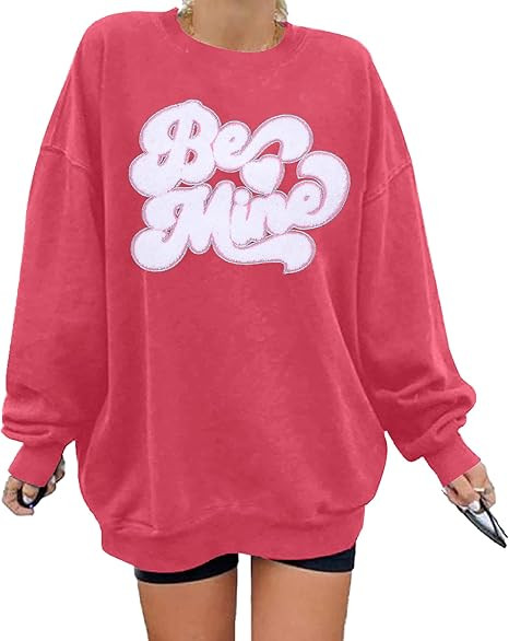 VILOVE Valentine Sweatshirts for Women Be Mine Glitter Patch Valentine Shirts Oversized Love Hear... | Amazon (US)