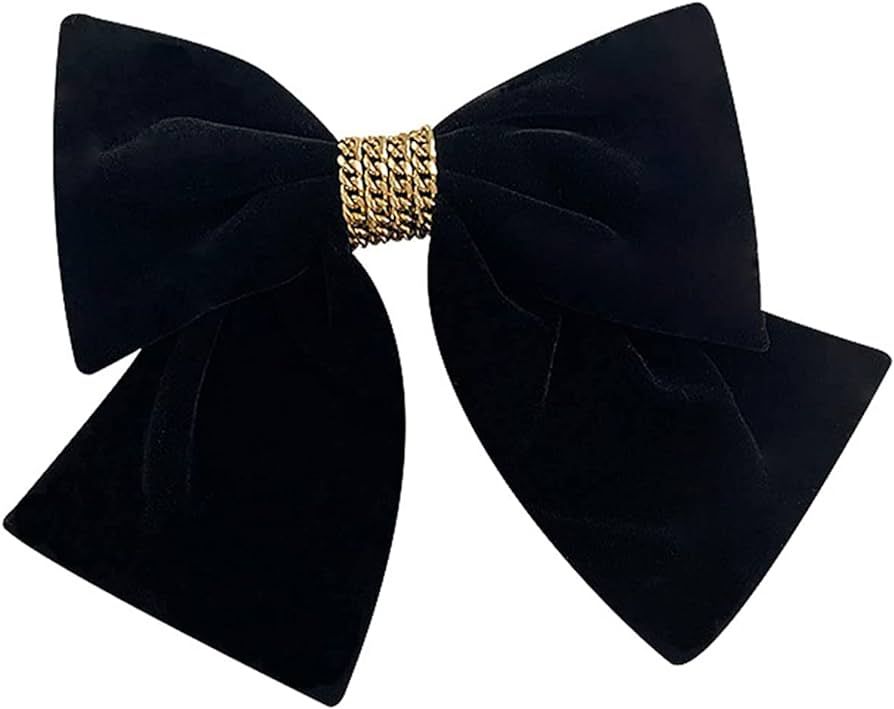 Large Hair Bows for Women Black Hair Bow Big Bow Hair Clip Girl French Barrette with with Velvet ... | Amazon (UK)