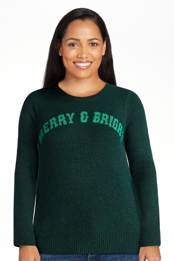 Time and Tru Women's and Women's Plus Holiday Talking Sweater with Long Sleeves, Midweight, Sizes... | Walmart (US)