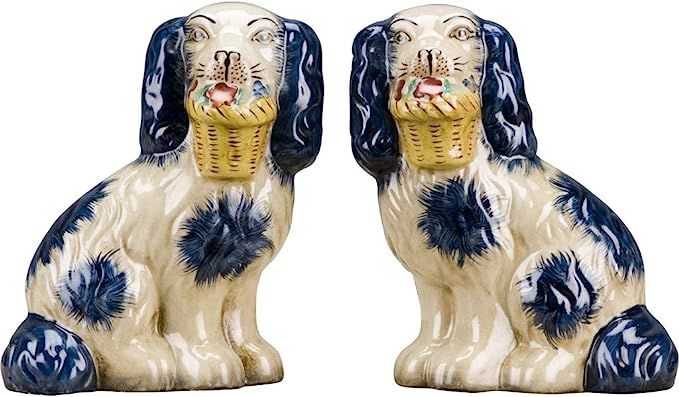 OR Staffordshire Reproduction Pair of Blue Dog Figurines W/Flowers in Mouth | Amazon (US)