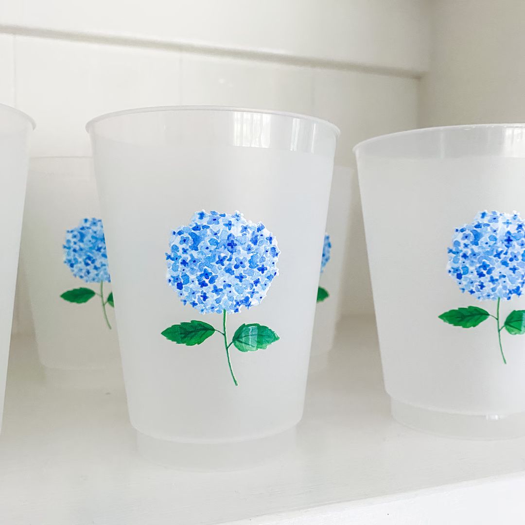 Hydrangea Frosted Shatterproof Cups Set of 8 Reusable Bridal Shower Baby Shower Party Cups Bachel... | Etsy (US)