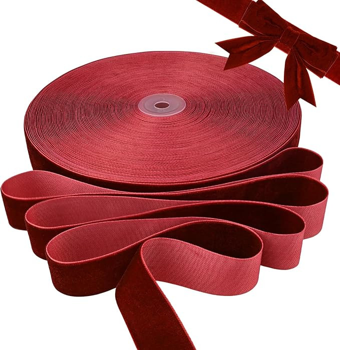 Wine Red Velvet Ribbon - Burgundy Velvet 1 Inch 30 Yd Nylon Ribbon for Gift Wrapping Wedding Part... | Amazon (US)