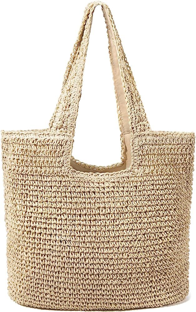 hatisan Straw Beach Bag for Women Summer Woven Beach Tote Bag Shoulder Handbags Boho Bag | Amazon (US)
