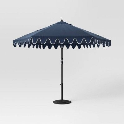 9.7' x 9.7' DuraSeason Fabric™ Scalloped Patio Umbrella Navy - Black Pole - Opalhouse™ | Target