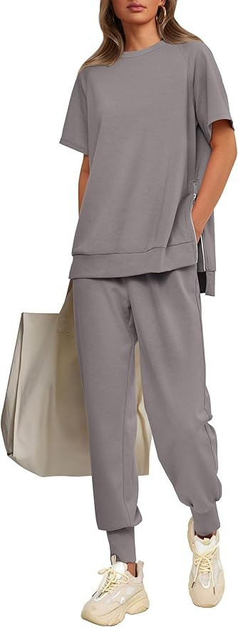 PRETTYGARDEN Womens 2 Piece Outfit Tracksuits Casual Short Sleeve Tops High Waisted Sweatpants Se... | Amazon (US)