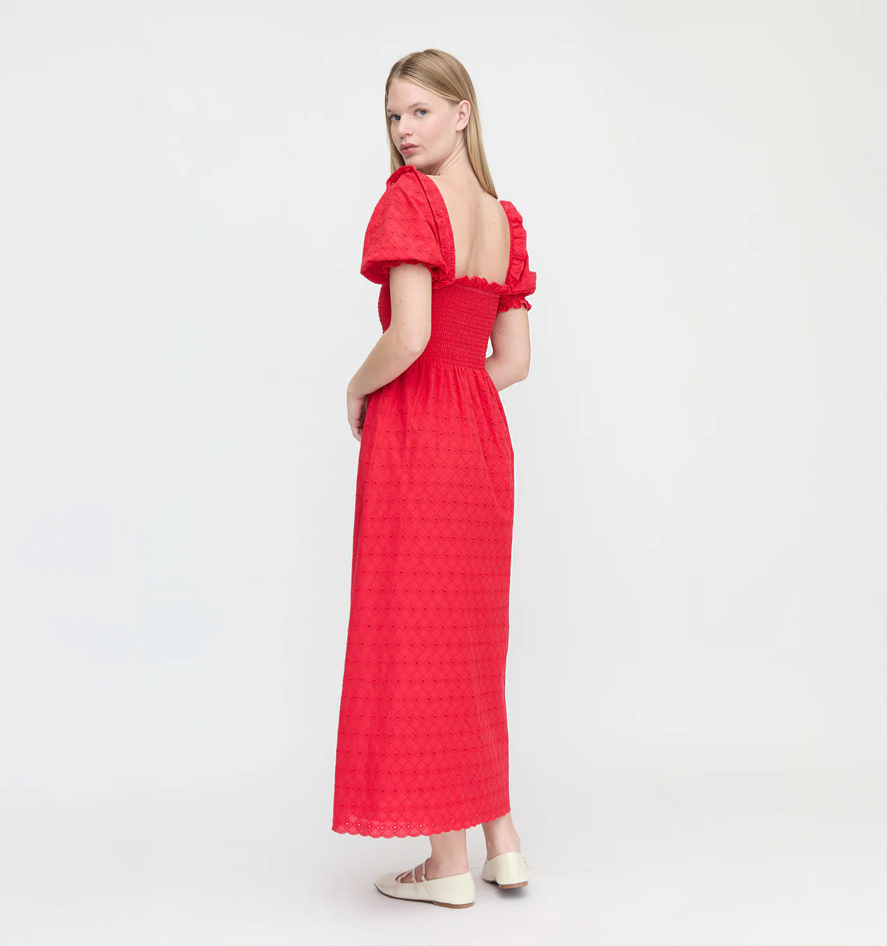 The Scarlett Nap Dress - Red Daisy Check Eyelet | Hill House Home US
