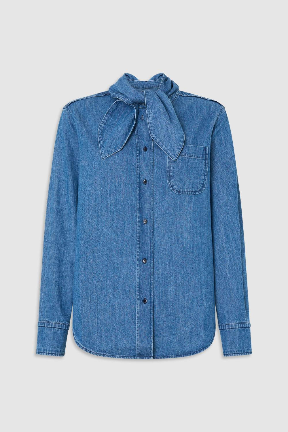 Denim Tie Neck Shirt Denim | Oroton