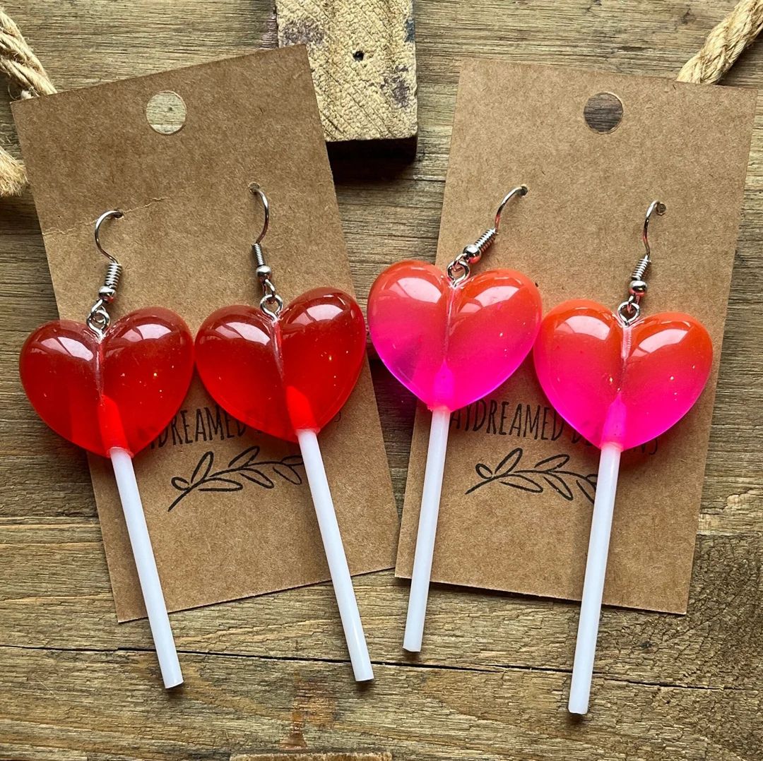Valentines Day Heart Lollipop Earrings, Valentines Day Earrings, Valentines Day Suckers, Heart Ea... | Etsy (US)