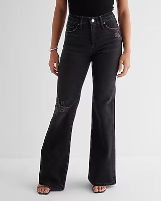 Mid Rise Washed Black Ripped '70s Flare Jeans | Express (Pmt Risk)