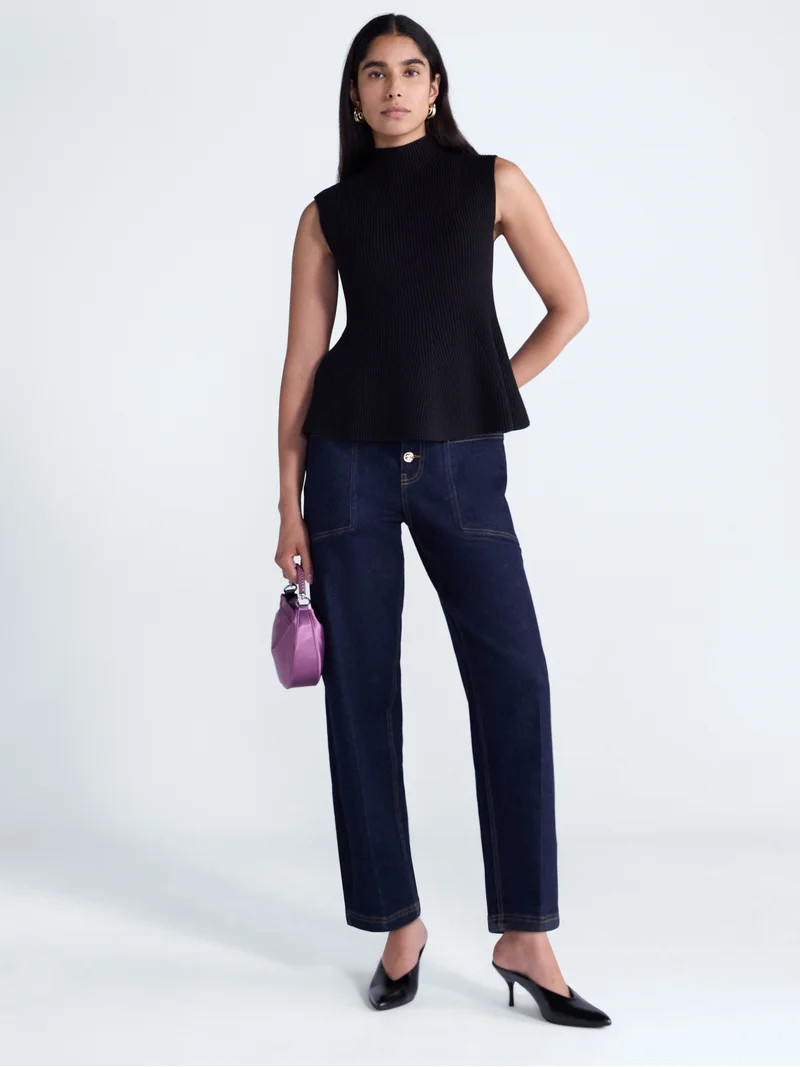 Scoop Women's and Women's Plus Sleeveless Mock Neck Peplum Sweater Tank, Sizes XS-4X | Walmart (US)