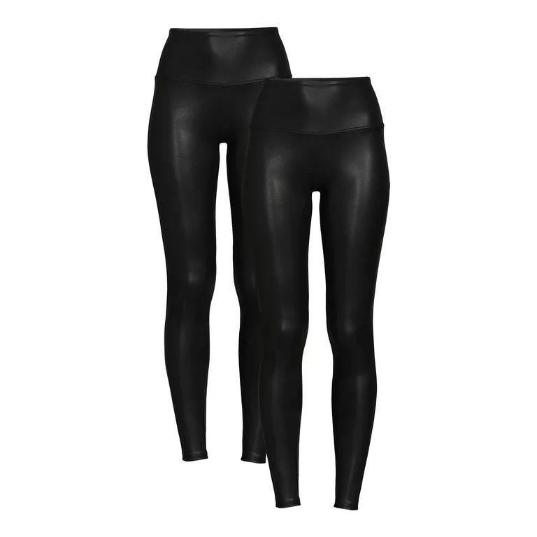 Time and Tru Women's High Rise Stretch Faux Leather Ankle Leggings, 28" Inseam, 2-Pack, Sizes XS-... | Walmart (US)