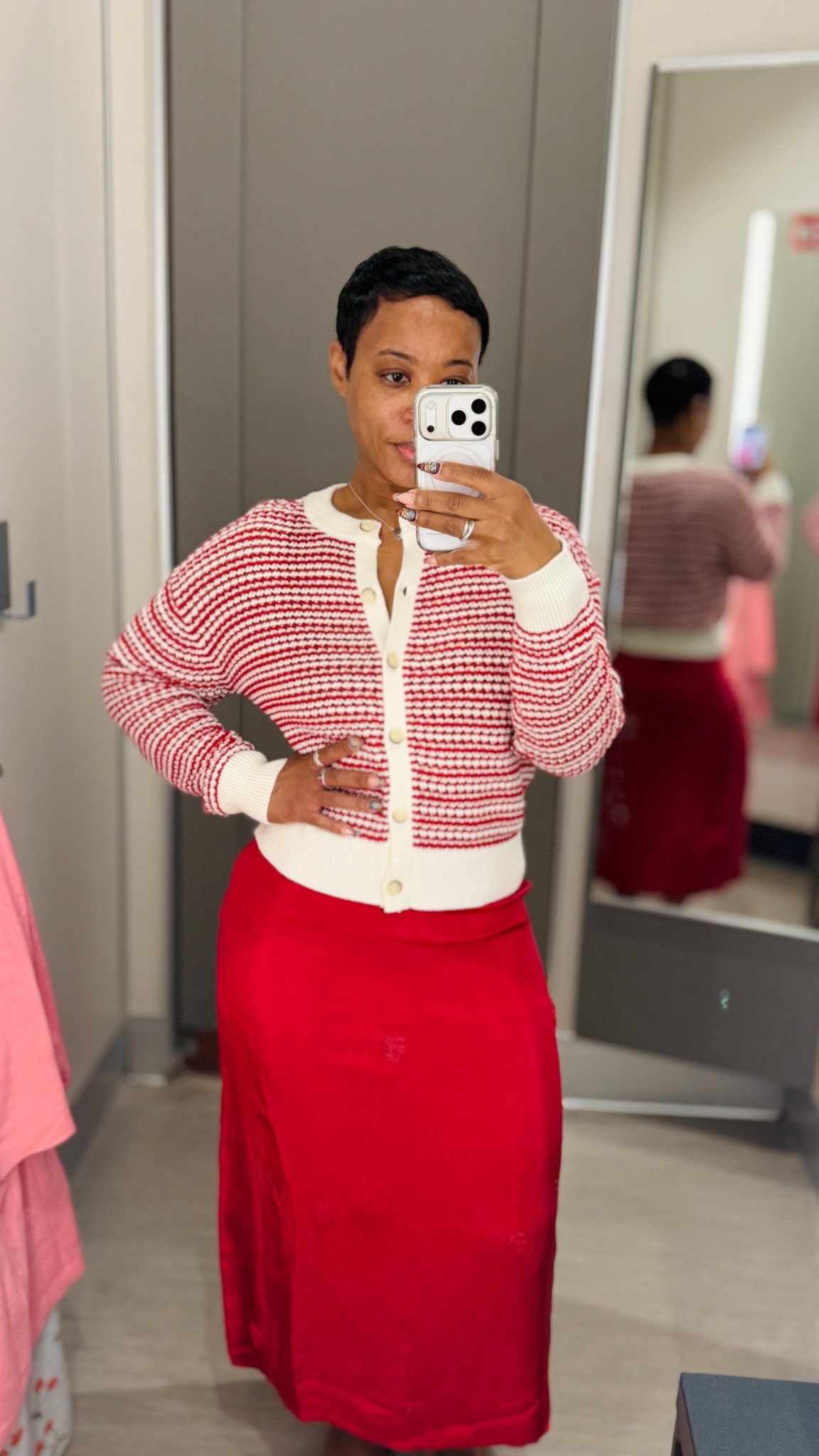 Wearing a size small in the sweater and a small in the skirt. The skirt is very room in the waist so I could have sized down because it kept bunching up. Love the heart details. Sweater is comfy and not too heavy. A cute Valentine’s Day look 

#LTKValentine #LTKSeasonal