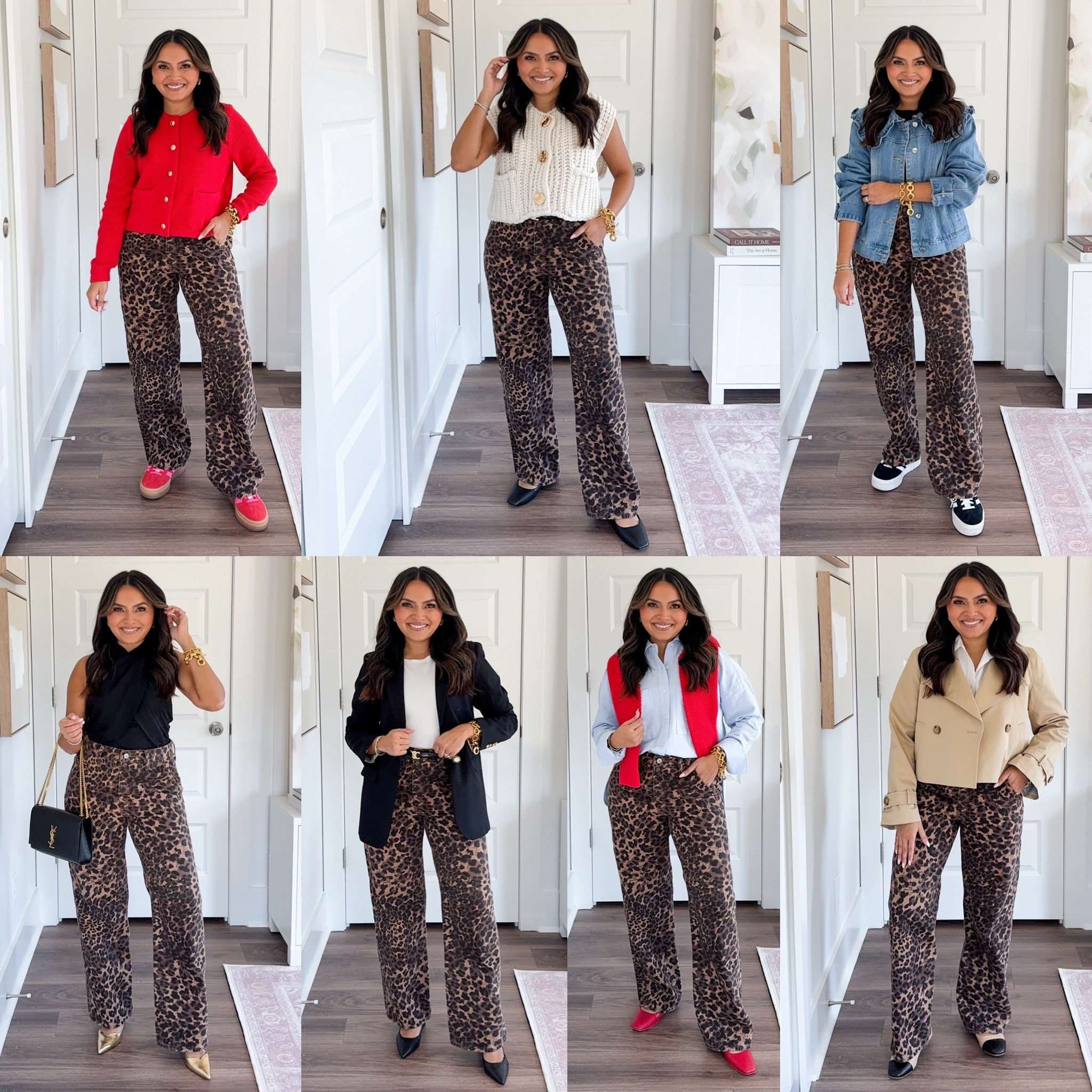 For reference: I’m a 32b bra size and 2/26 in bottoms, pear shaped. 

Red cardigan size xs TTS
Leopard print jeans size 26 short TTS
Pink and red sneakers size 5.5 - these run big so i sized down a whole size. The ones I linked are the exact same color but mine are old and have a white tongue instead of black

Ivory gold button sweater size small - roomy fit
Leopard print jeans size 26 short TTS
Black flats - old, similar linked

Oversized collar denim jacket size small TTS
Black tank size xs TTS
Leopard print jeans size 26 short TTS
Black and white sneakers size 5.5 - these run big so i sized down a whole size.

Black halter top size xs TTS
Leopard print jeans size 26 short TTS
Gold heels size 5.5 - I sized up a half size

Black blazer size 0 petite
White tank size xs TTS
Leopard print jeans size 26 short TTS
Black heels size 5.5 - sized up a half size
Black belt is from Celine - similar linked

Blue button down size xs - roomy fit
Red cardigan size xs TTS
Leopard print jeans size 26 short TTS
Red flats - old, similar linked

White button down size xs petite TTS
Cropped trench coat size xs TTS - swingy fit
Leopard print jeans size 26 short TTS
Cap toe flats size 5 TTS


Leopard jeans
Animal print
How to style
Get ready with me
Everyday outfits
Style trends
Honey Sweet Petite
Honeysweetpetite 


#LTKStyleTip #LTKPetite #LTKSaleAlert