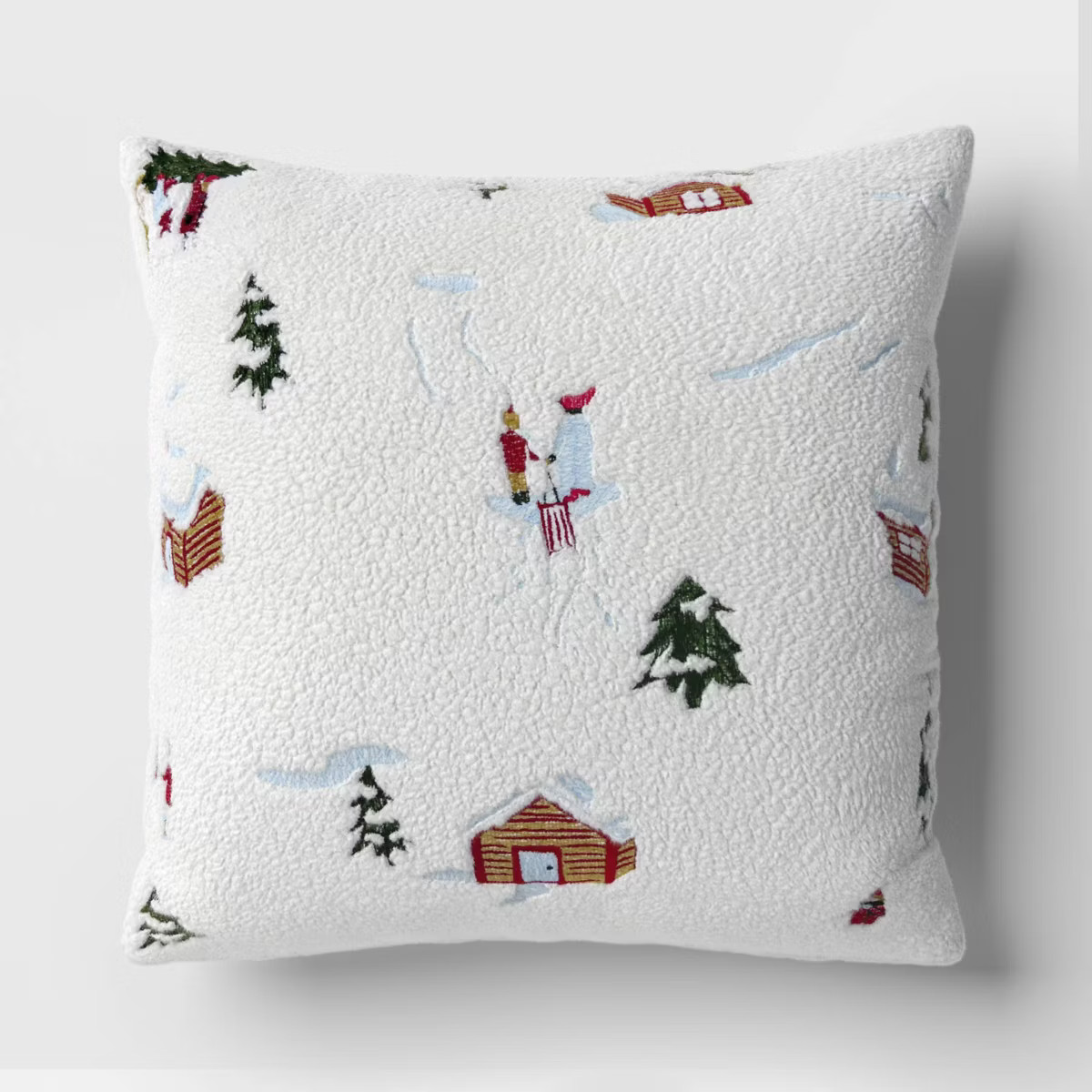 Embroidered Winter Scene Faux Shearling Throw Pillow White - Threshold™ | Target