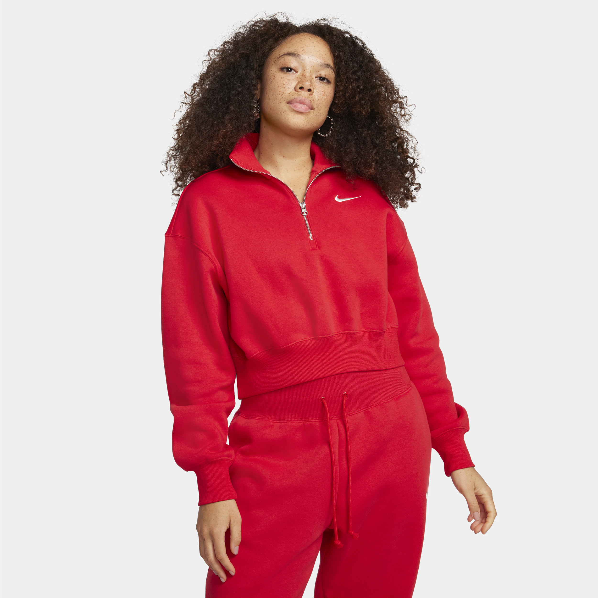 Women's Nike Sportswear Phoenix Fleece 1/2-Zip Cropped Sweatshirt in Red | DQ5767-657 | Nike (US)