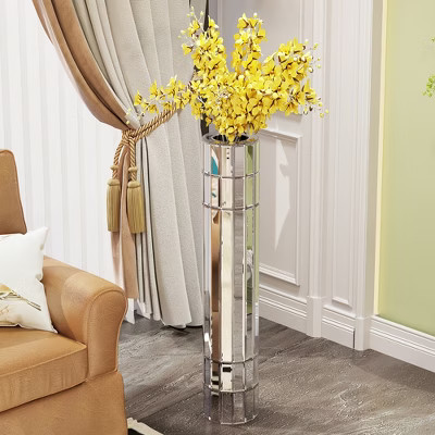 Racxily 36" Floor Vase, Silver Octagonal Mirror Design with MDF & Glass for Artificial Plants | Target