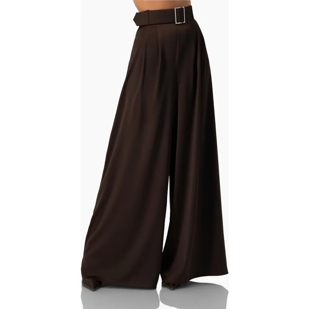 IVONNE Wide-Leg Satin Trousers in Brown at Nordstrom, Size 10 | Nordstrom