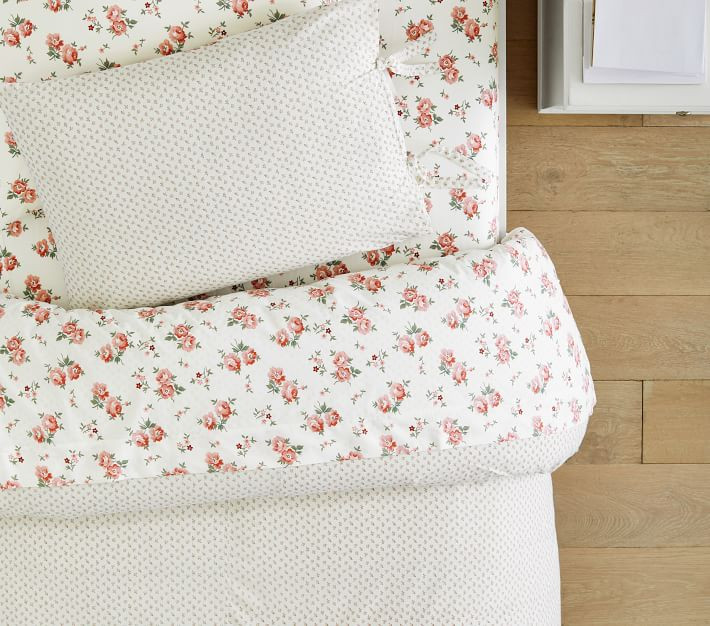 Emily & Meritt Pink Cabbage Floral Organic Sheet Set & Pillowcases | Pottery Barn Kids